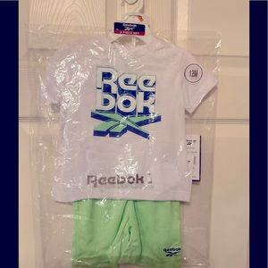 Reebok infant boy 2 pc active short set, white/green, 12 mo